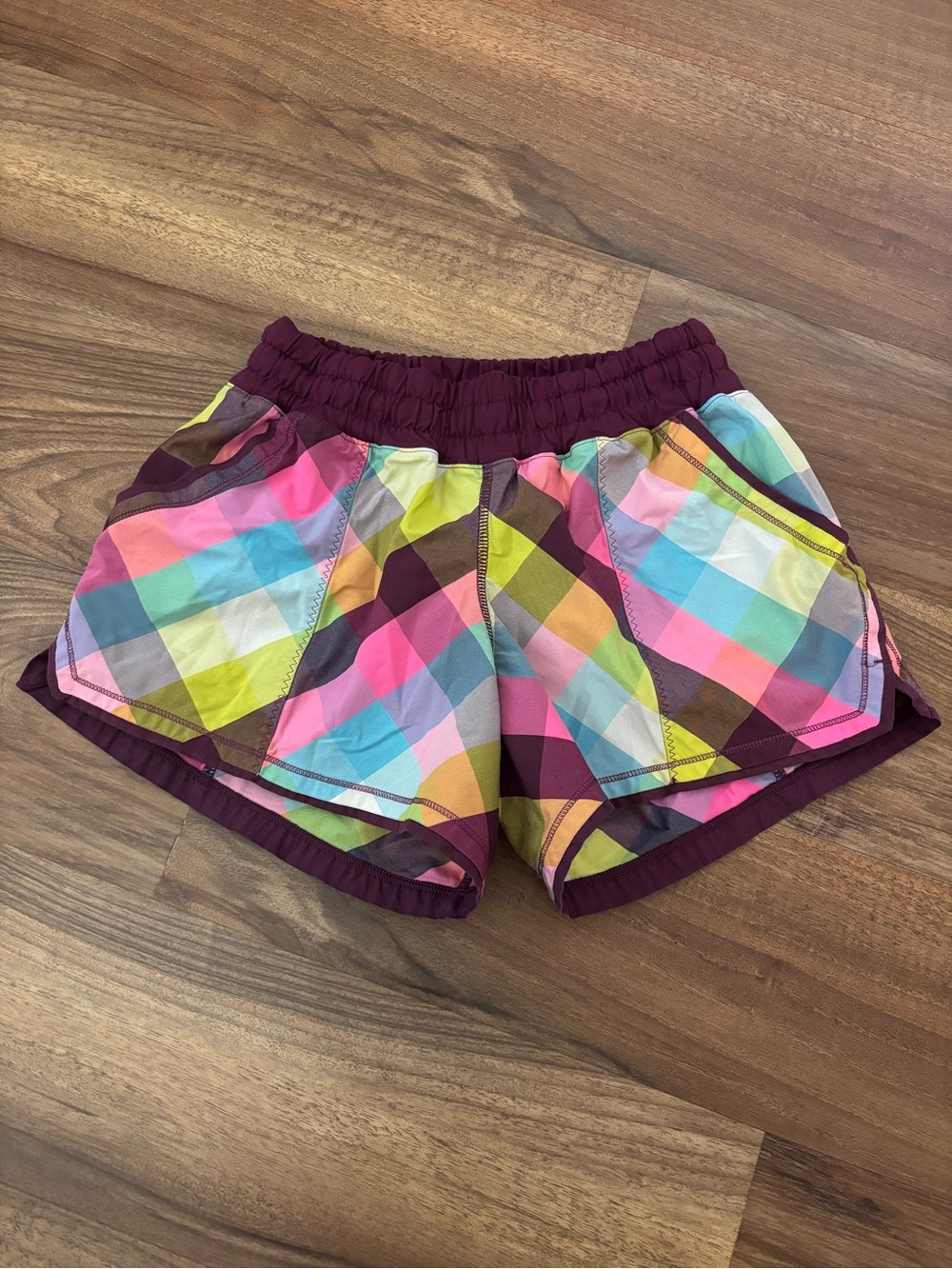 lululemon athletica Multicolor Plaid Athletic Shorts with Burgundy Trim